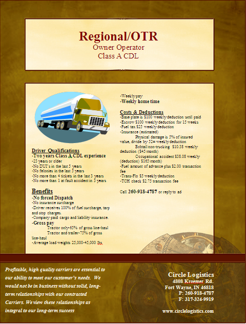Owner Operator Wanted Regional/OTR...No BS