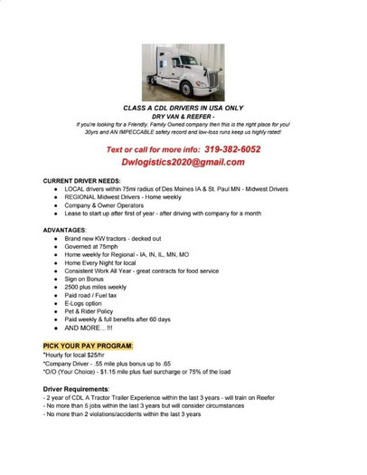 Specializing in small carriers that are wanting good drivers to fill job openings